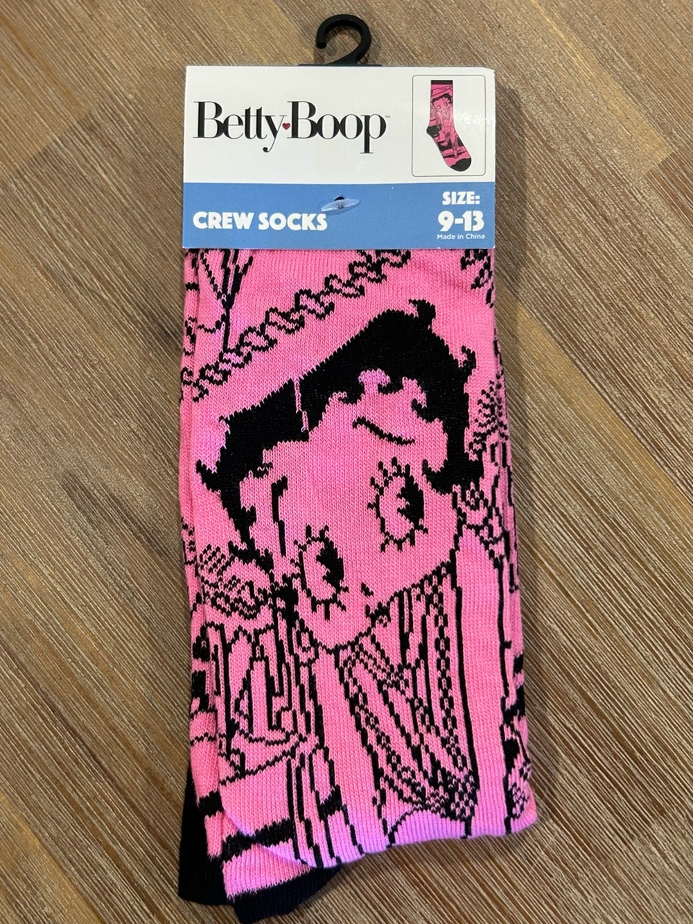 Betty Boop Pink & Black Crew Socks - Women's Size 9-13